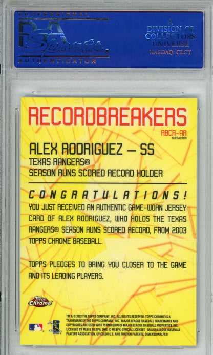 Baseball trading card in protective case featuring Texas Rangers Record Breakers GEM MINT design