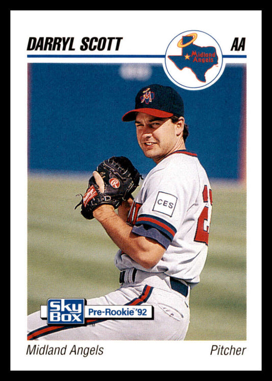 Darryl Scott pitching in Midland Angels uniform on 1992 Skybox baseball card