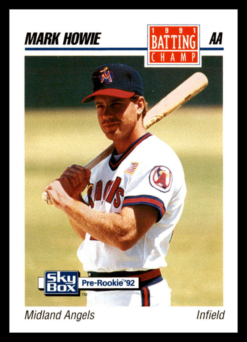 Baseball card of Mark Howie, infielder for Midland Angels in white and red uniform