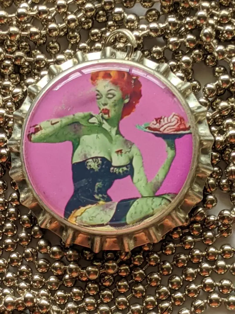 Zombie Pin-up Bottle cap pendant necklace