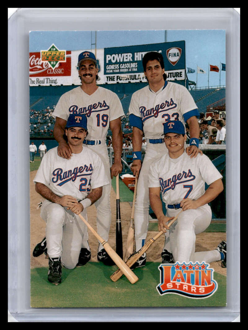 Texas Rangers 1993 Upper Deck baseball card with Gonzalez, Canseco, Palmeiro, Rodriguez