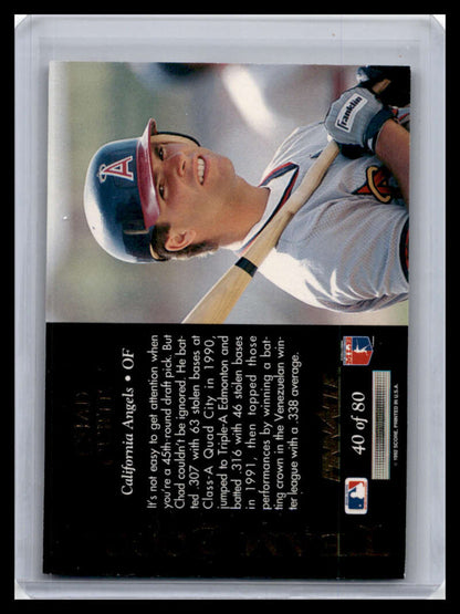 Baseball card featuring Chad Curtis in California Angels uniform looking upward