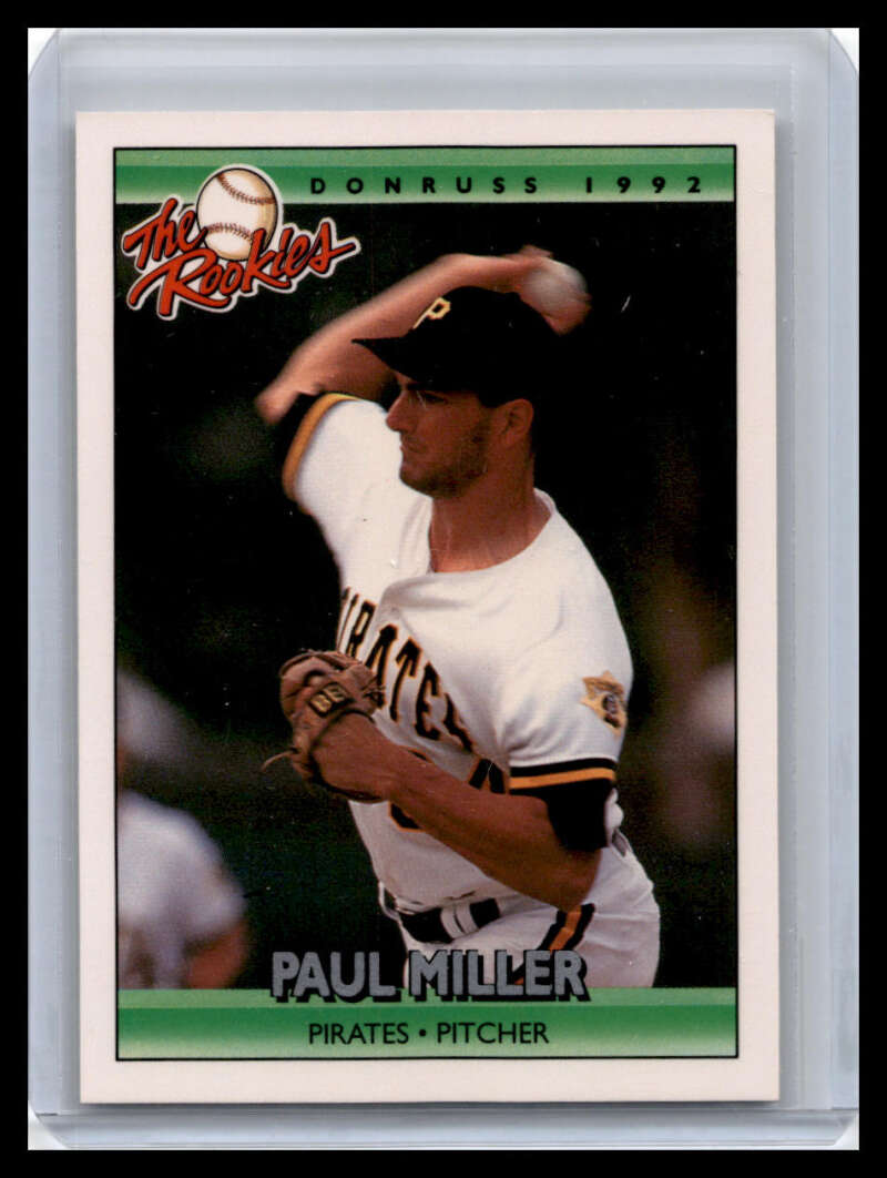 1992 Donruss Baseball Card of Paul Miller pitching for the Pittsburgh Pirates