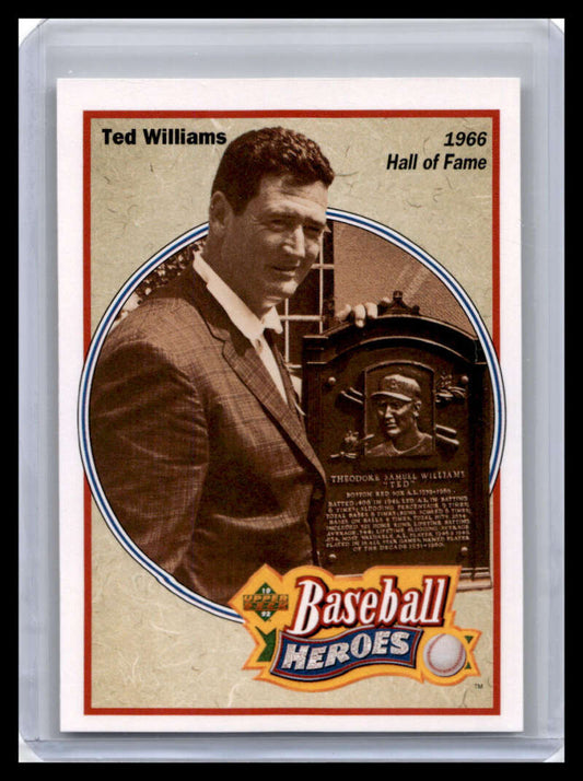 Vintage Ted Williams Baseball Card with Hall of Fame plaque, Boston Red Sox memorabilia