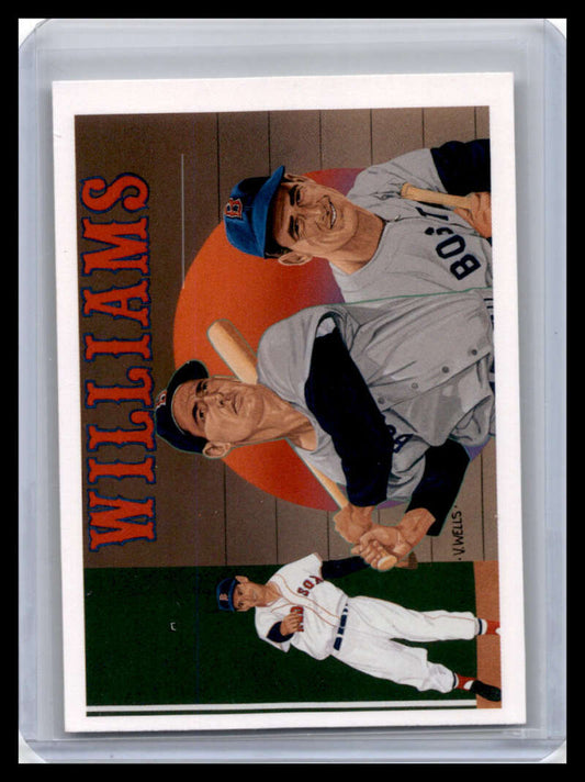 Baseball card of Ted Williams handshake with players in Boston Red Sox uniforms