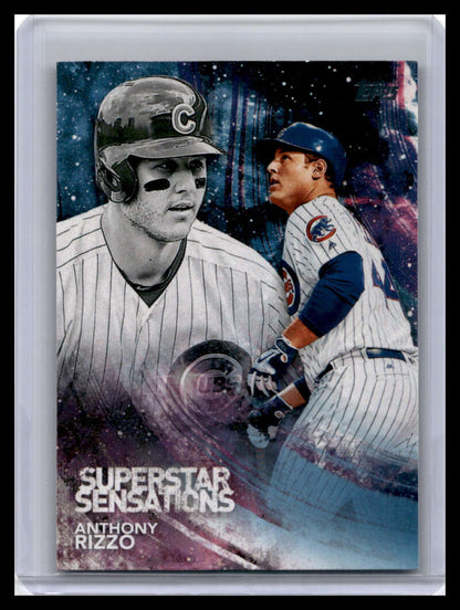 Baseball card of Anthony Rizzo with cosmic design for Chicago Cubs collectors