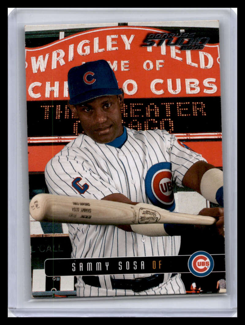 Sammy Sosa Chicago Cubs Baseball Card in front of Wrigley Field sign by Donruss Studio