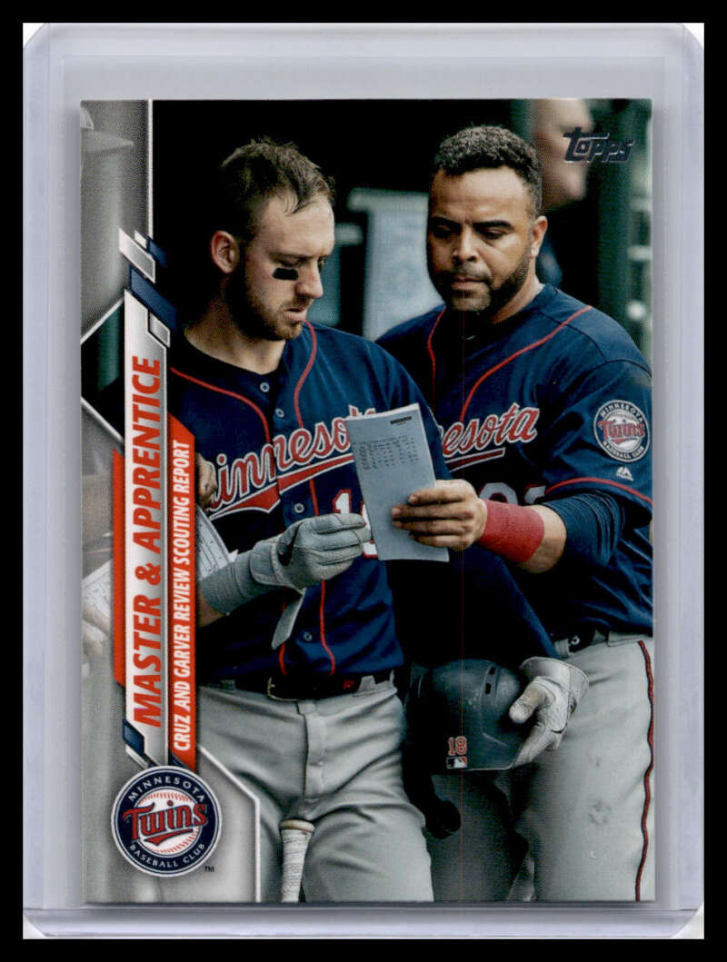 Baseball card of Minnesota Twins players Garver and Cruz in navy uniforms