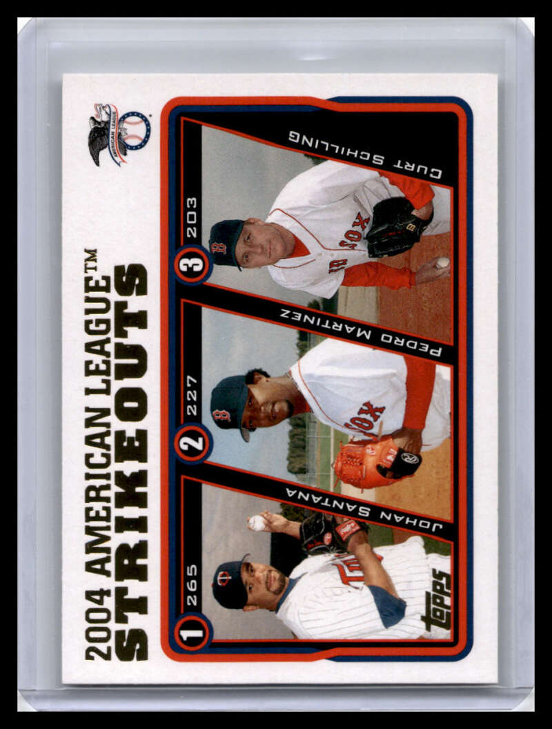 Baseball trading card featuring Boston Red Sox players Santana, Martinez, and Schilling