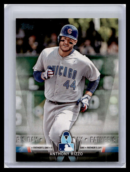 Baseball card of Anthony Rizzo in gray uniform 44 for Chicago Cubs baseball fans