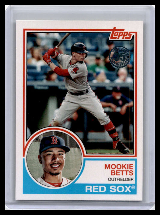 2018 Topps Mookie Betts Baseball Card showcasing Boston Red Sox player in batting stance