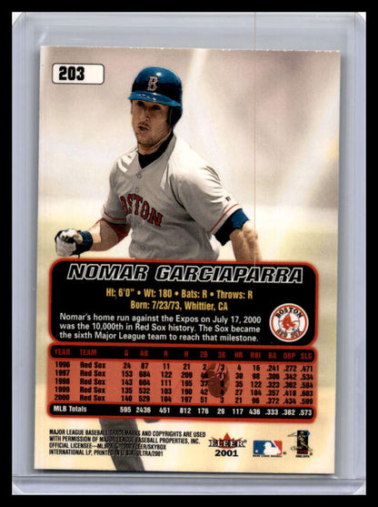 Nomar Garciaparra Boston Red Sox baseball card in white uniform and navy cap