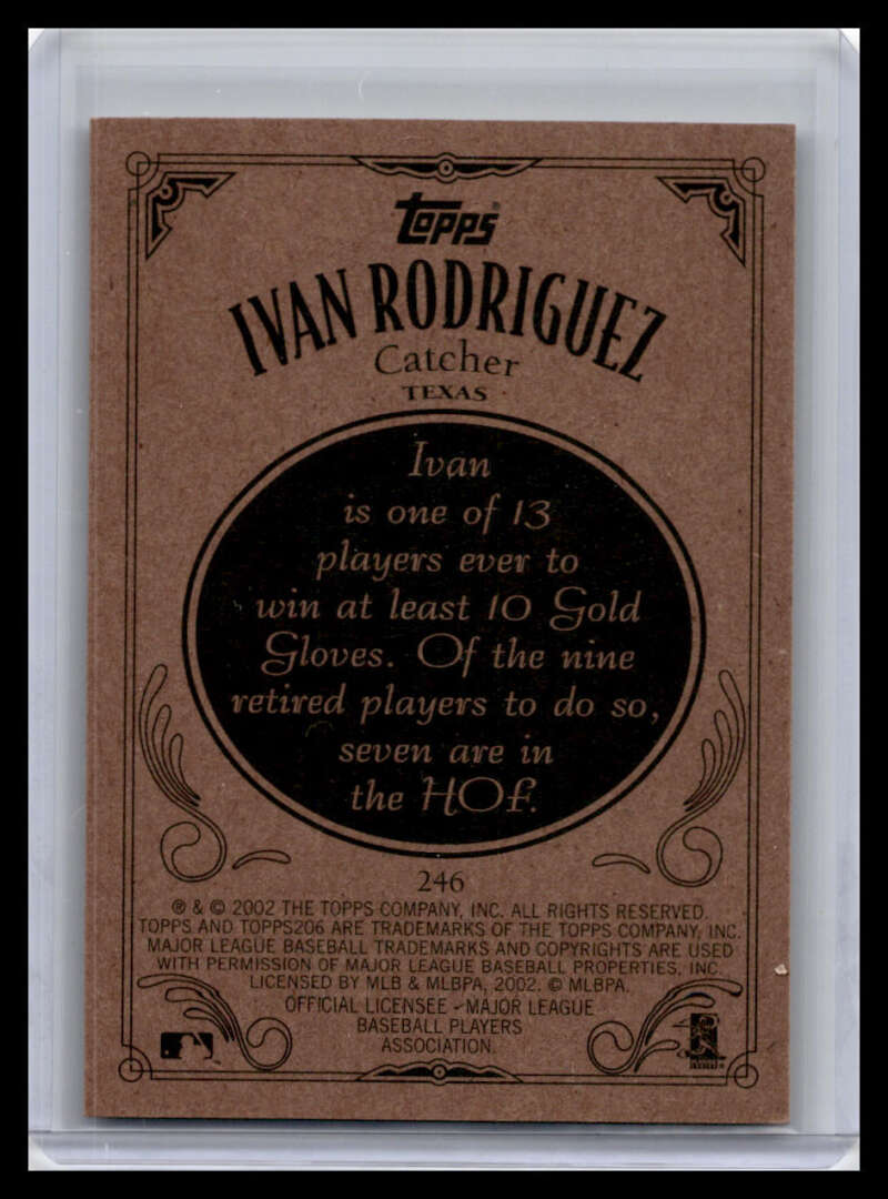 Baseball card featuring Ivan Rodriguez with Gold Glove awards design for Texas Rangers