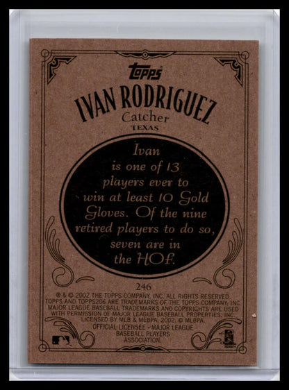 Baseball card featuring Ivan Rodriguez with Gold Glove awards design for Texas Rangers