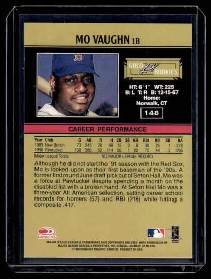 Baseball card of Mo Vaughn from the Boston Red Sox wearing a blue cap