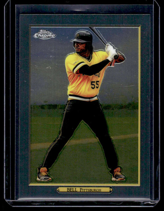 Baseball card of Josh Bell in yellow jersey number 55 for Pittsburgh Pirates