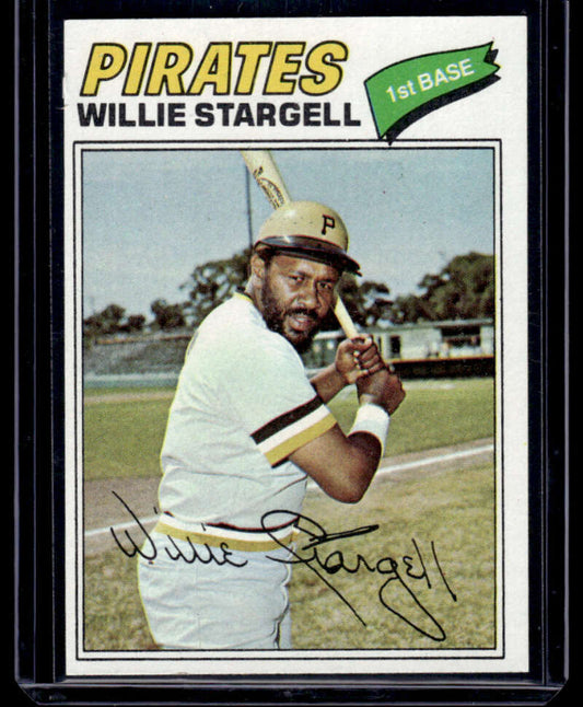 Vintage Pittsburgh Pirates Baseball Card of Willie Stargell batting in white uniform