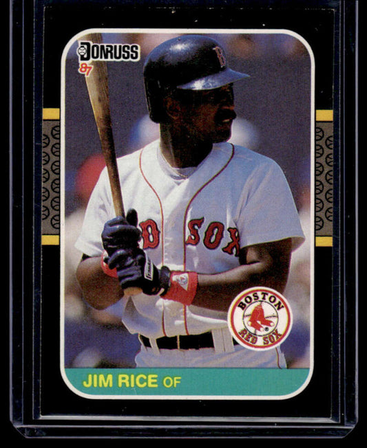 Baseball card of Jim Rice in white uniform for Boston Red Sox collectors