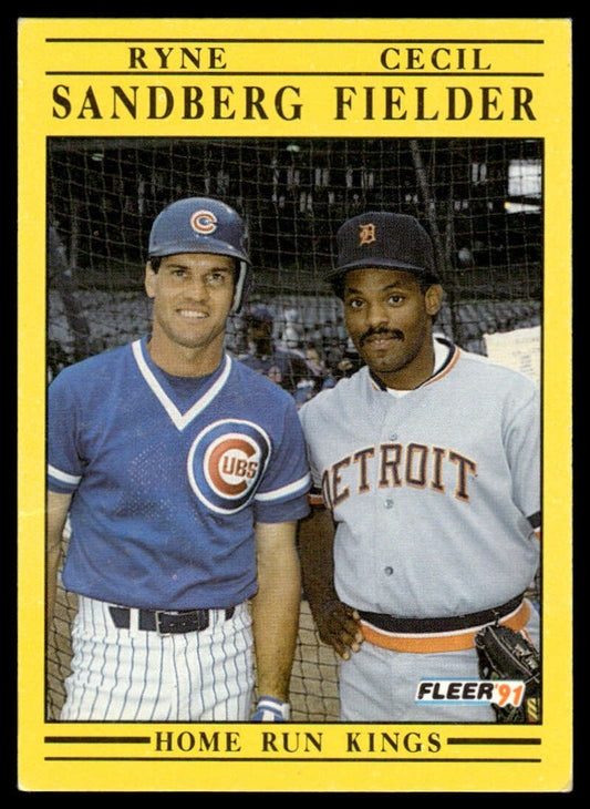 Vintage 1991 Fleer Baseball Card of Ryne Sandberg and Cecil Fielder from Cubs/Tigers