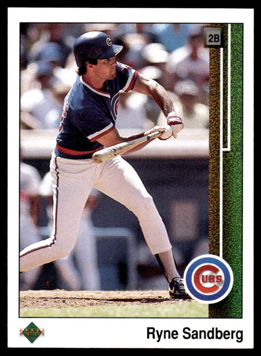 Ryne Sandberg batting on a 1989 Upper Deck Chicago Cubs Baseball Card