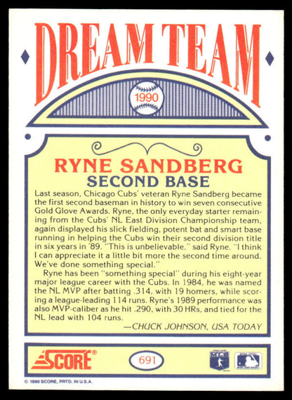 Ryne Sandberg Chicago Cubs baseball card from the Dream Team collection