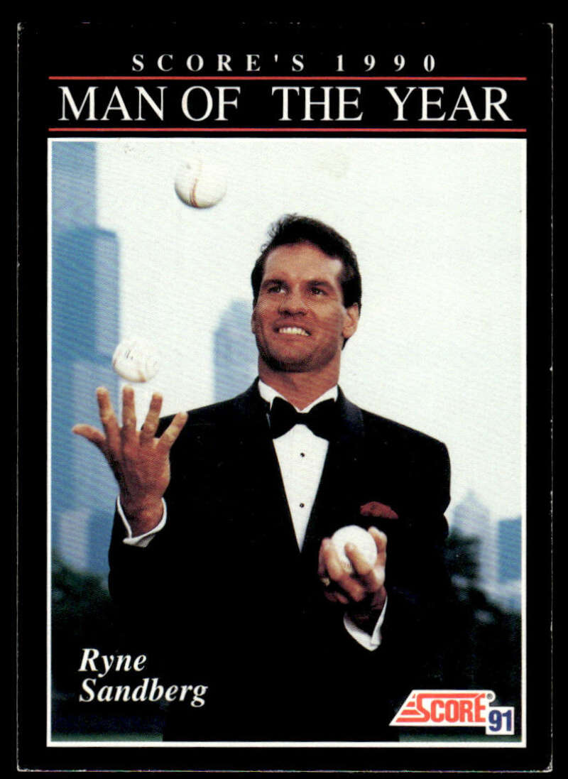 Ryne Sandberg 1991 Score #815 Baseball Card in tuxedo juggling baseballs for Chicago Cubs