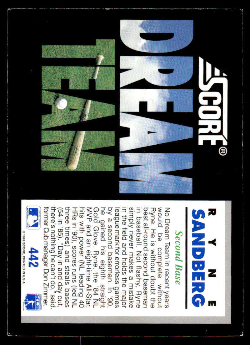 Ryne Sandberg Chicago Cubs Baseball Card featuring DREAM and TEAM text design