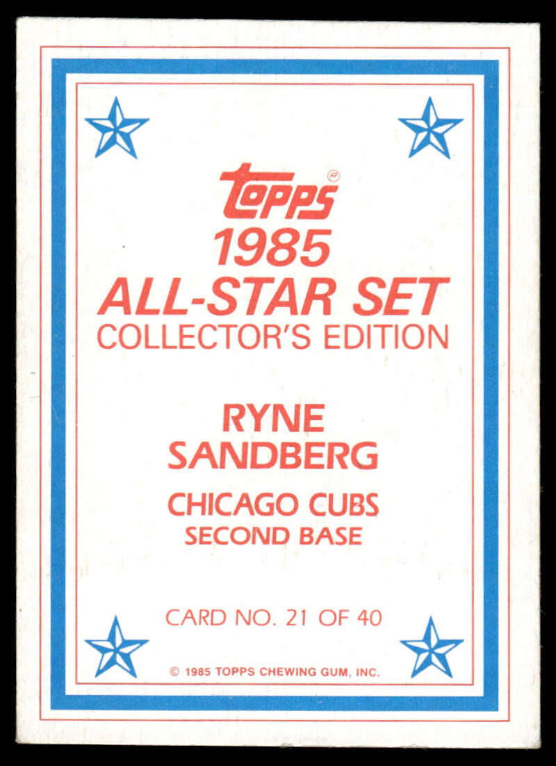 1985 Topps #21 Ryne Sandberg baseball card for Chicago Cubs, EX condition