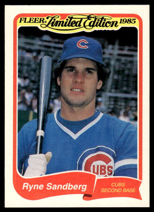 1985 Fleer Limited Edition Ryne Sandberg baseball card featuring Chicago Cubs uniform