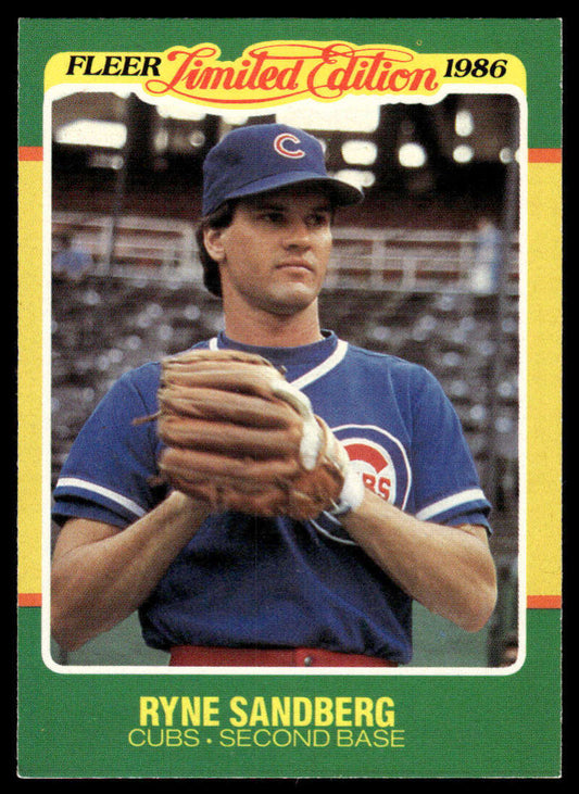 1986 Fleer Limited Edition Ryne Sandberg Chicago Cubs Baseball Card with glove