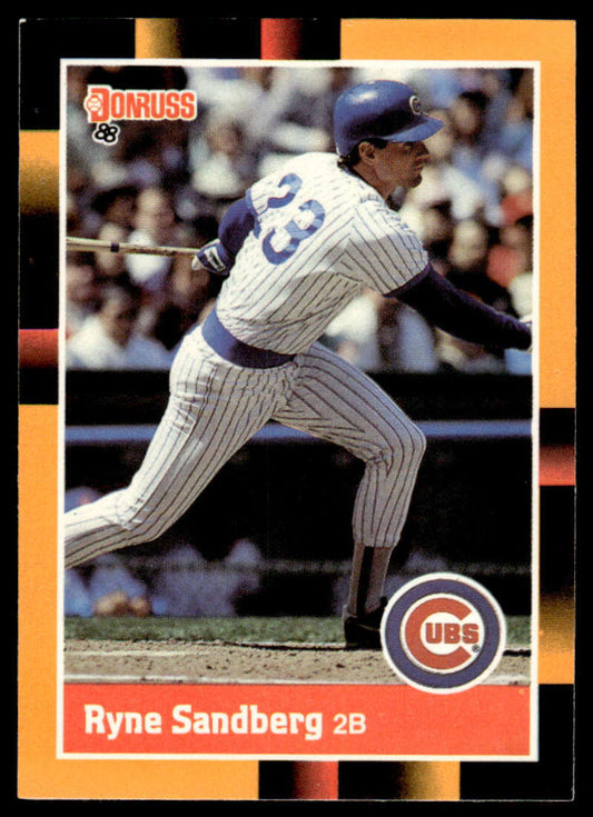 1988 Donruss Ryne Sandberg Chicago Cubs baseball card in batting stance