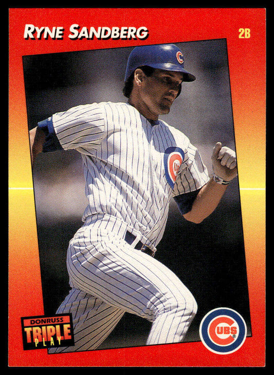 Ryne Sandberg Chicago Cubs baseball card showing player in pinstriped uniform