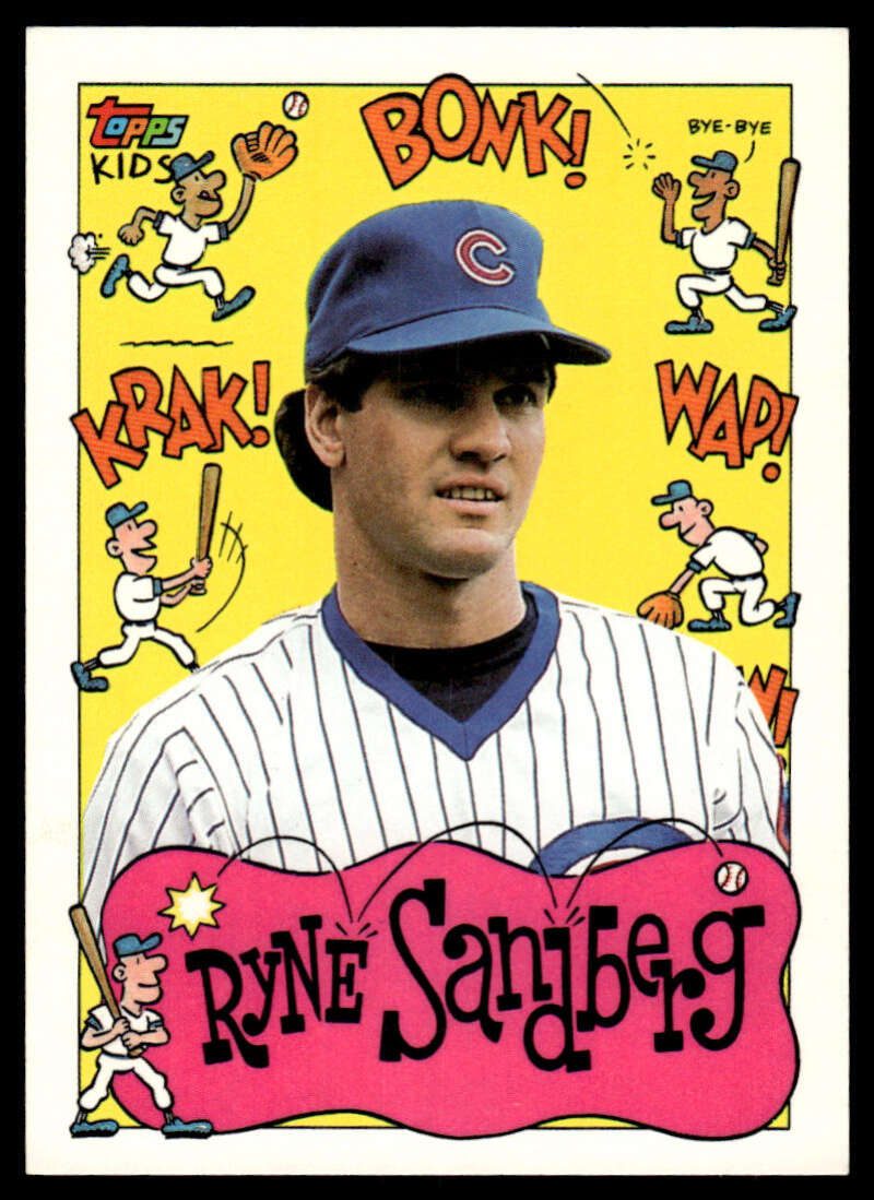 1992 Topps Kids Ryne Sandberg Chicago Cubs baseball card with cartoon figures and sound effects