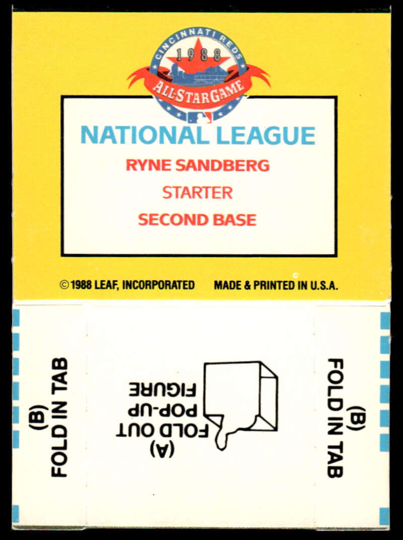 Baseball card label for Ryne Sandberg, Chicago Cubs National League second base starter