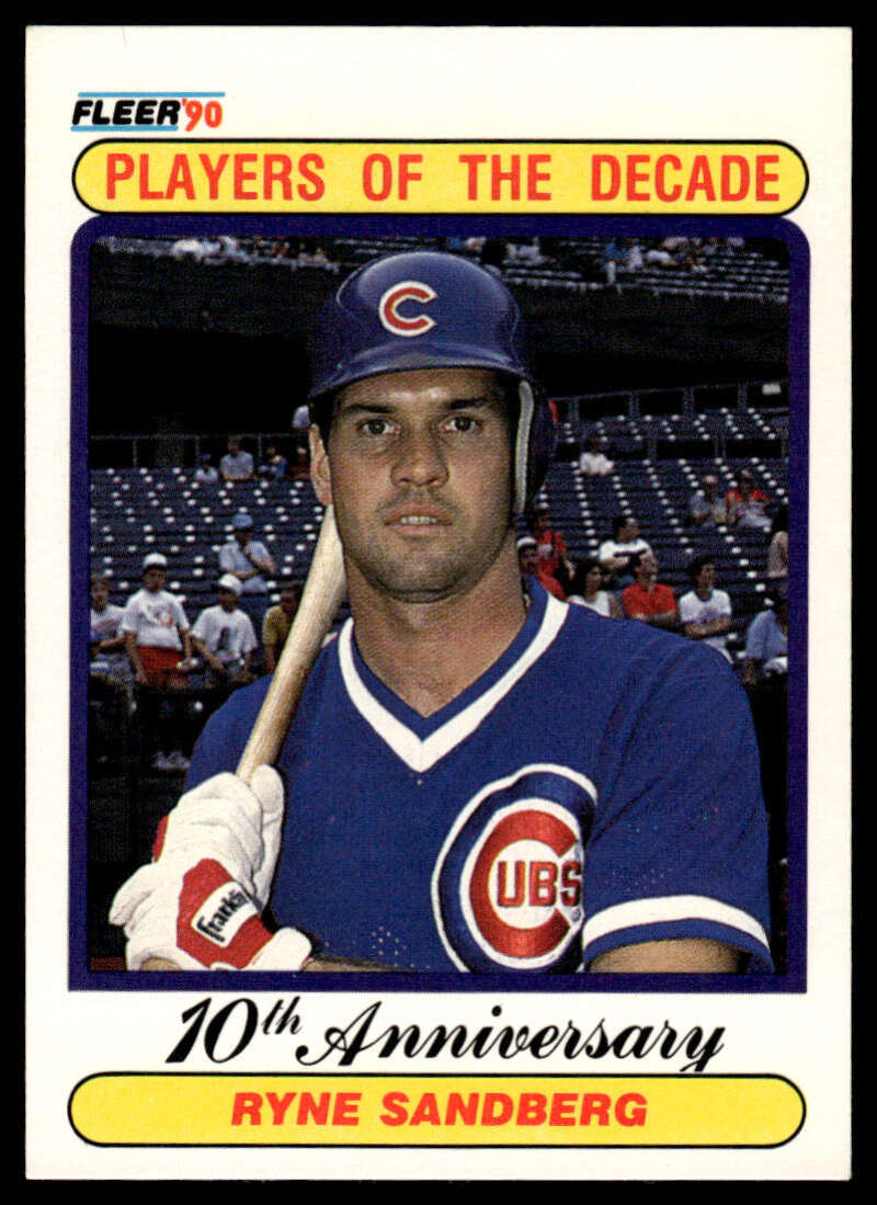 1990 Fleer Ryne Sandberg Baseball Card showcasing Chicago Cubs Players of the Decade