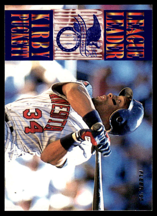 Baseball card of Kirby Puckett at bat for Minnesota Twins wearing number 34