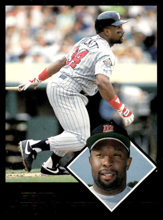 Kirby Puckett swings bat in Minnesota Twins uniform for 1992 Fleer baseball card