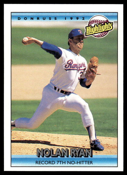 1992 Donruss Nolan Ryan pitching for Texas Rangers baseball card EX/NM condition