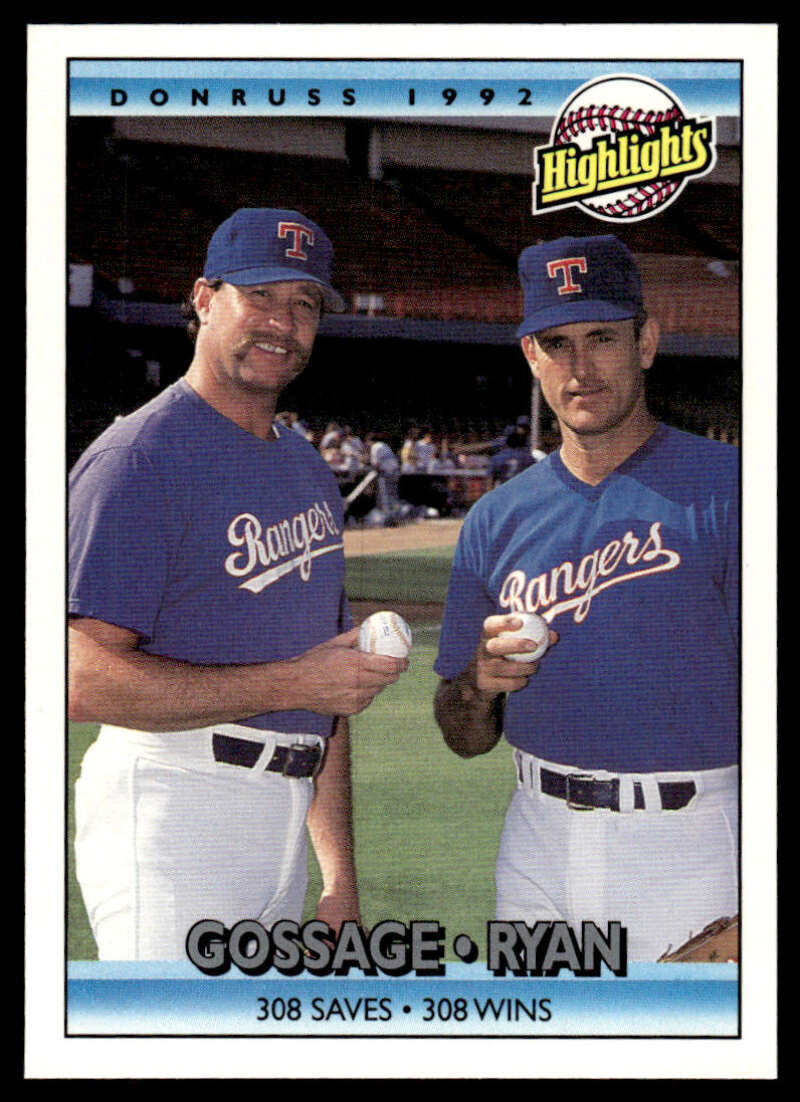 1992 Donruss Rich Gossage Nolan Ryan Texas Rangers baseball card showcasing 308 saves and wins