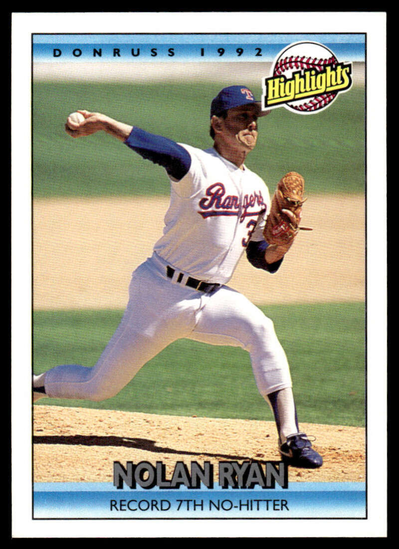 1992 Donruss Nolan Ryan Texas Rangers pitcher baseball card in mid-delivery motion