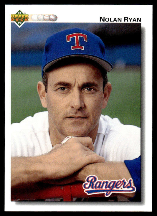 Nolan Ryan Texas Rangers baseball card in blue cap and white uniform from 1992 Upper Deck