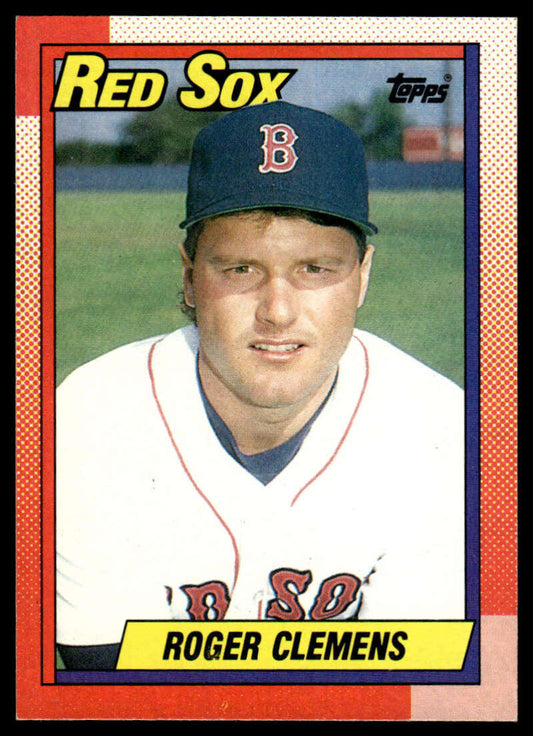 1990 Topps #245 Roger Clemens Baseball Card of Boston Red Sox Player in Home Uniform