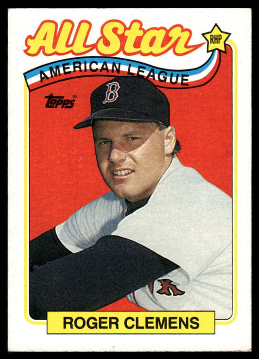 1989 Topps #405 Roger Clemens Boston Red Sox baseball card in white uniform and navy cap