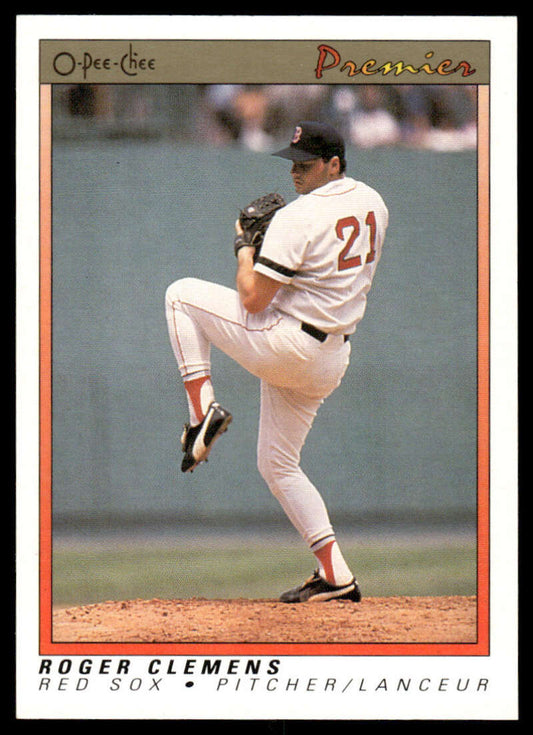 Baseball player in white uniform #21 pitching, representing Roger Clemens, Boston Red Sox