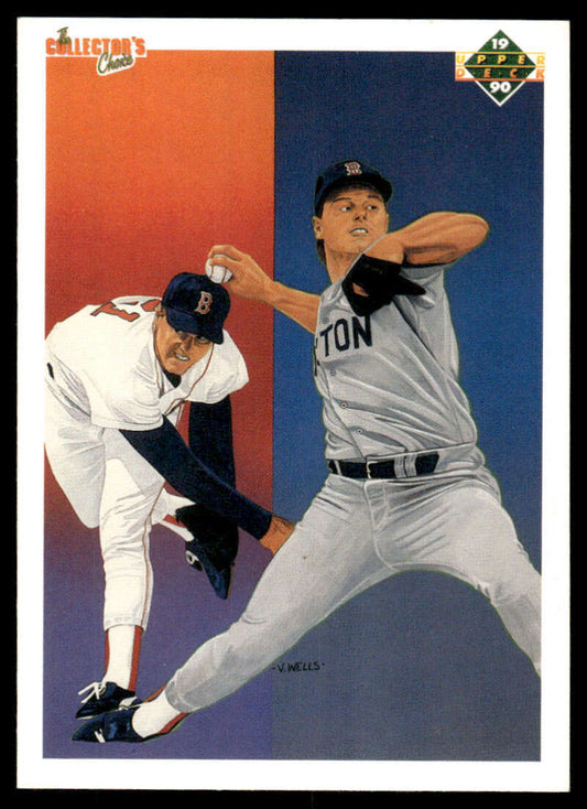 Baseball card of Roger Clemens in Boston Red Sox uniform from Upper Deck 1990