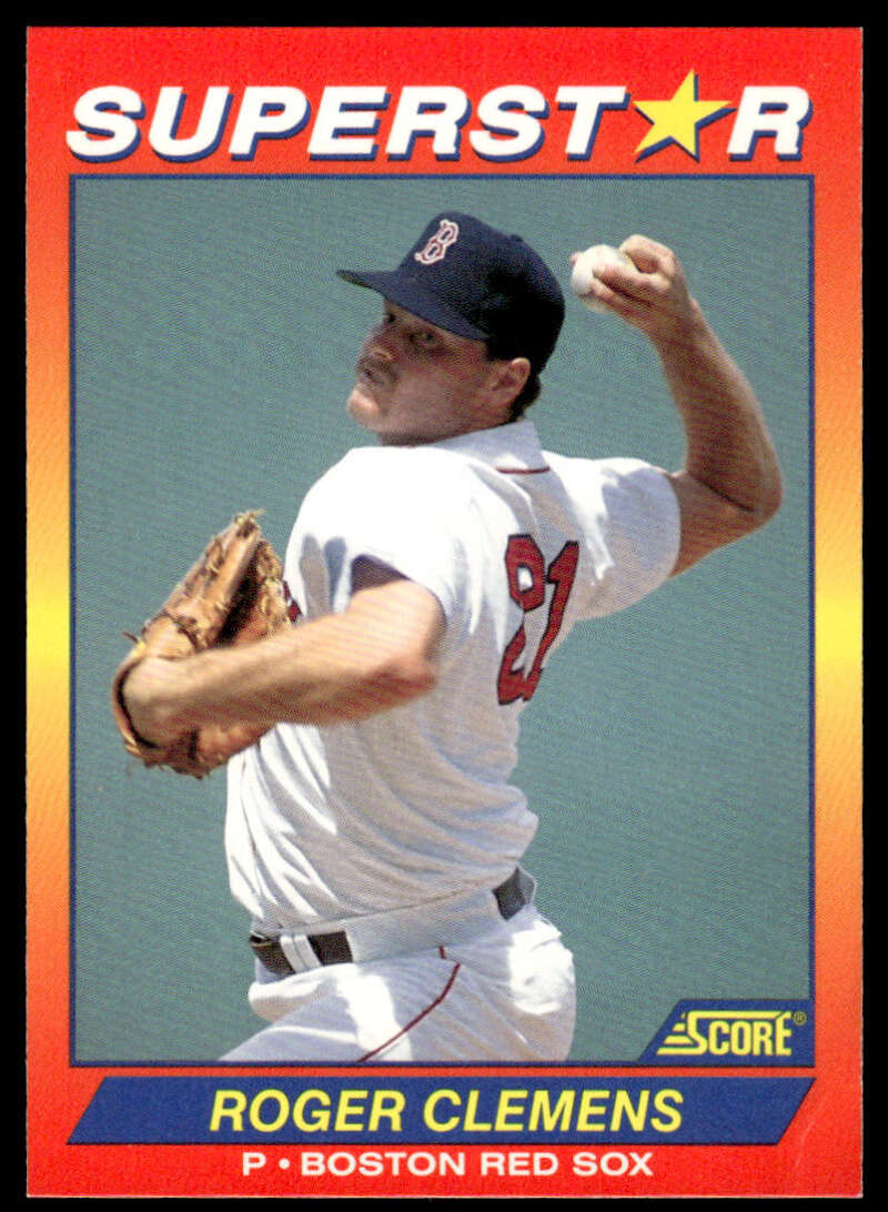 Roger Clemens mid-throw in 1992 Score 100 Superstars Boston Red Sox Baseball Card