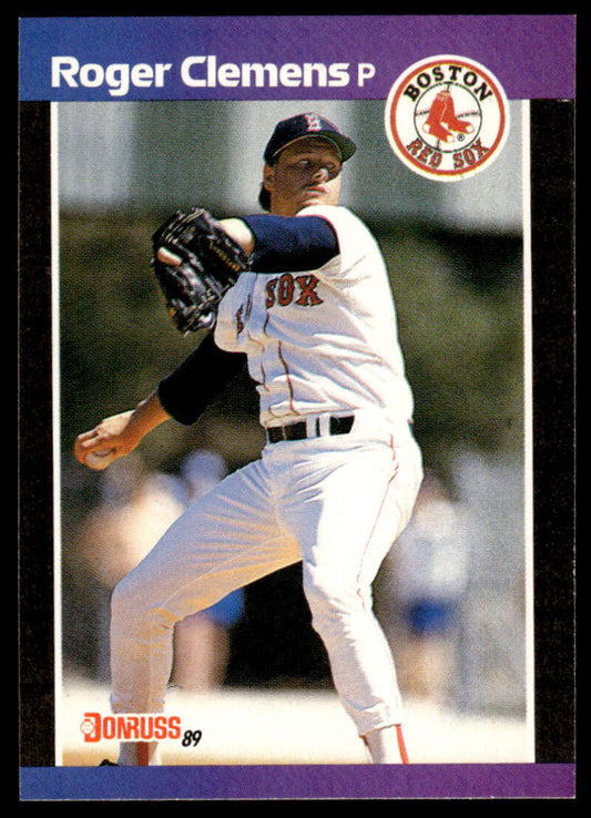 Boston Red Sox player Roger Clemens mid-pitch in 1989 Donruss #280 baseball card