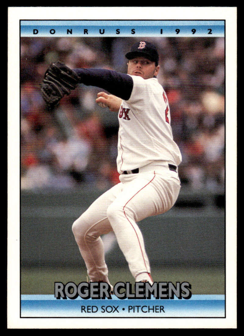 1992 Donruss #244 Roger Clemens Boston Red Sox pitcher card in mid-throwing motion