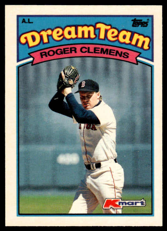 1989 Topps Kmart Dream Team #20 Roger Clemens Boston Red Sox Baseball Card in action