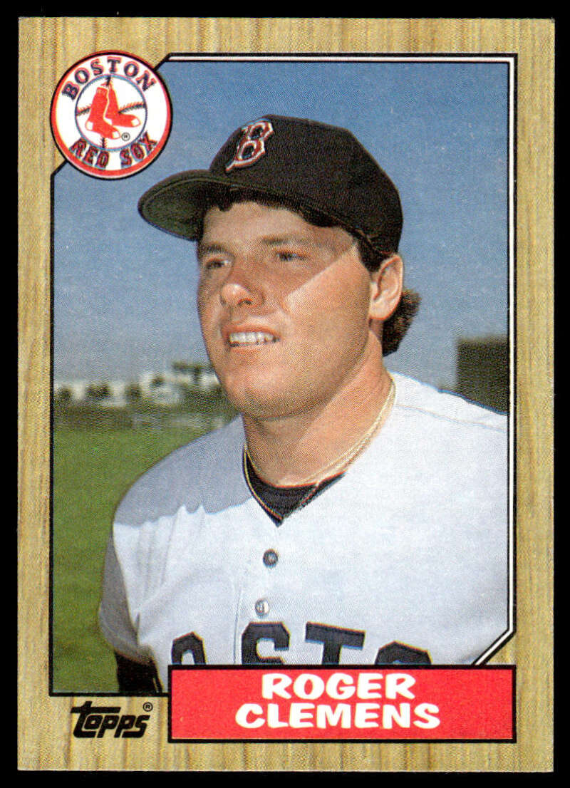 1987 Topps #340 Roger Clemens Boston Red Sox baseball card in white uniform and black cap